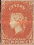Ceylon 1857 Queen Victoria – Ten Pence – Vermillion – 2nd July 1857