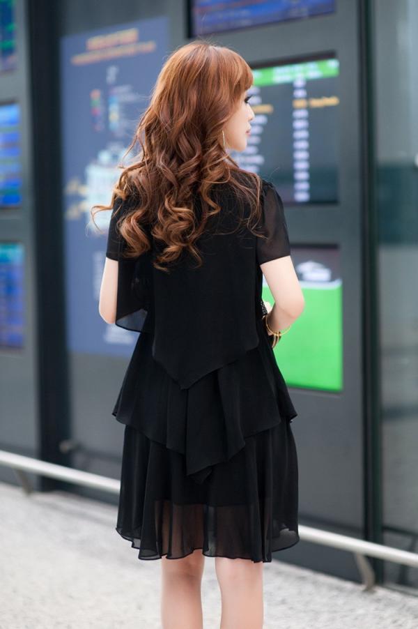 Chiffon Knee Length Party Dress Black