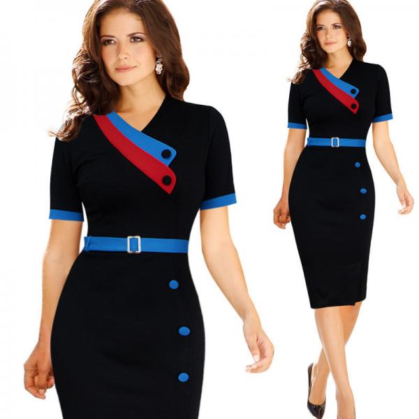 Formal Bodycon V-Neck Knee Length Sash Dress