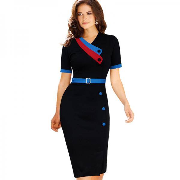 Formal Bodycon V-Neck Knee Length Sash Dress