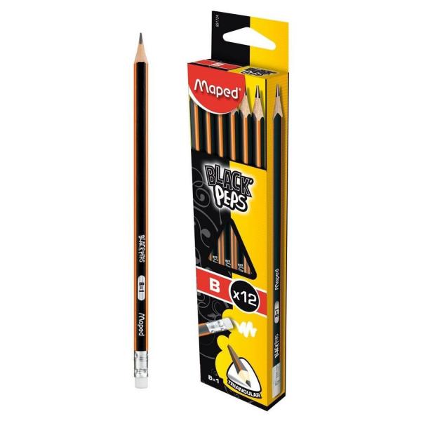 Maped Black's Peps HB Triangular Pencil - 12 Pack