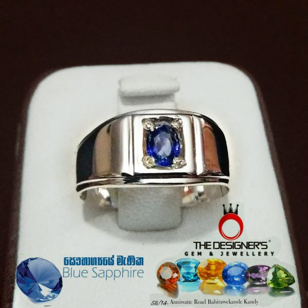 Blue Sapphire Gemstone Gents Silver Ring