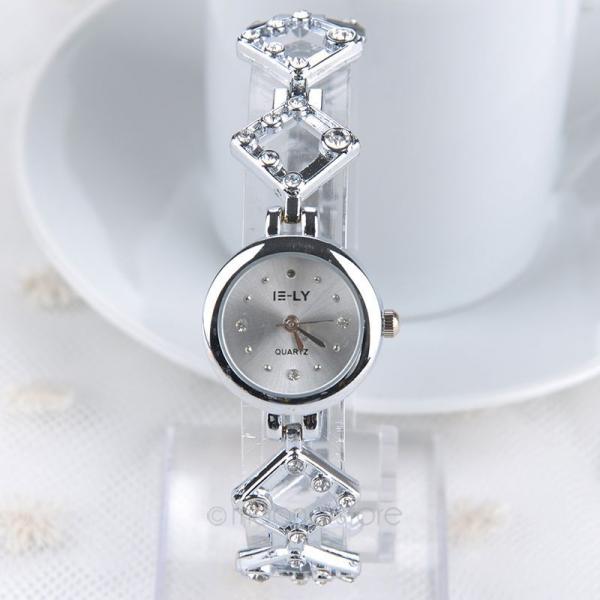 Quartz Ladies Rhinestone Chain Strap Wrist Watch - White Dial