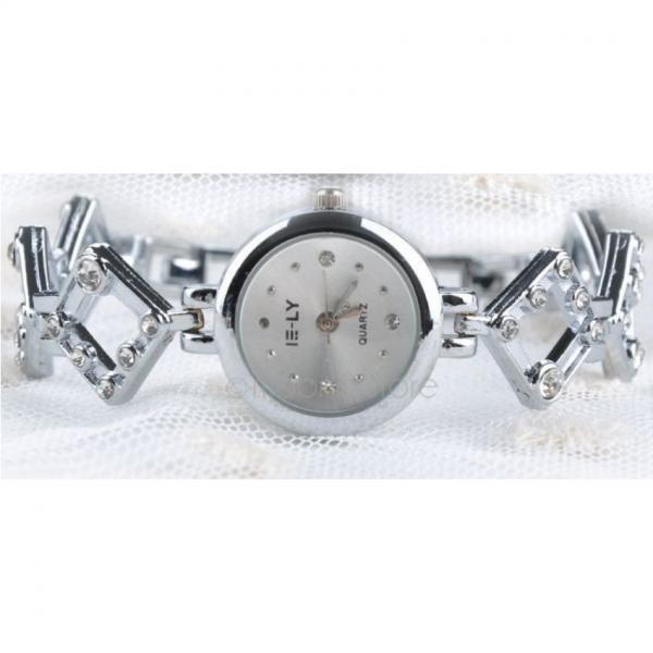 Quartz Ladies Rhinestone Chain Strap Wrist Watch - White Dial