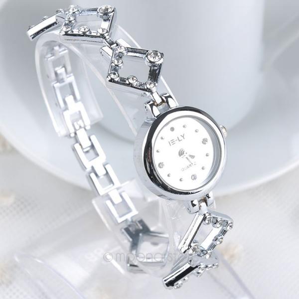 Quartz Ladies Rhinestone Chain Strap Wrist Watch - White Dial