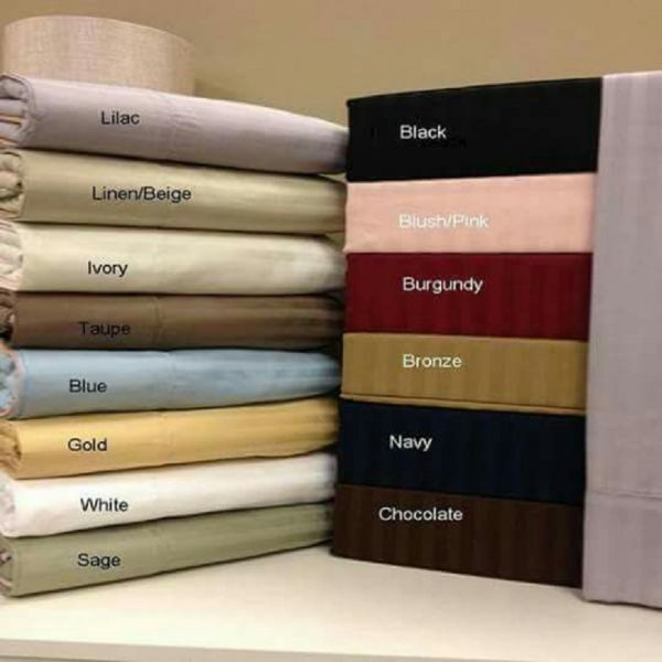 Self Striped Egyptian Cotton Flat Fitted Sheet With 4x Pillow Cases