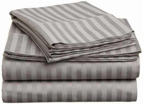 Self Striped Egyptian Cotton Flat Fitted Sheet With 4x Pillow Cases