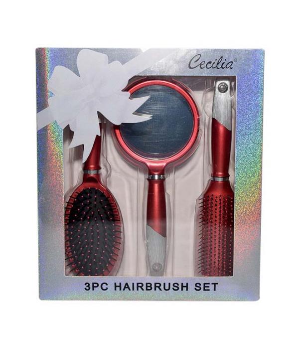 Hair Brush And Mirror Set 3Pcs