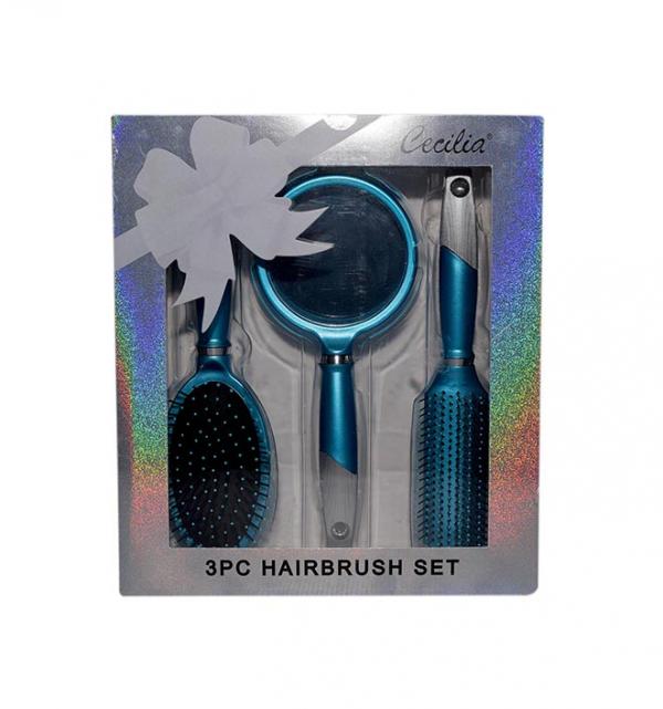 Hair Brush And Mirror Set 3Pcs