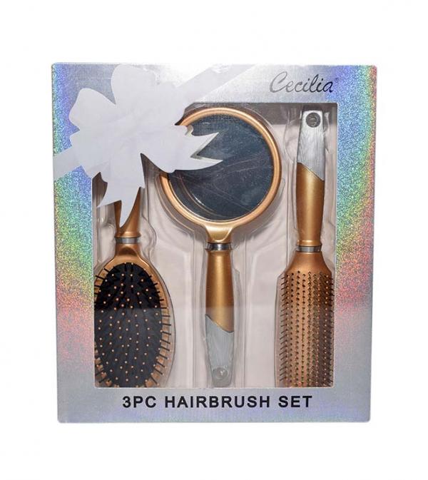 Hair Brush And Mirror Set 3Pcs