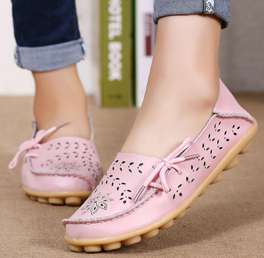 Socofy Large Size Floral Hollow Out Comfy Shoes Casual Lace Up Flats ...