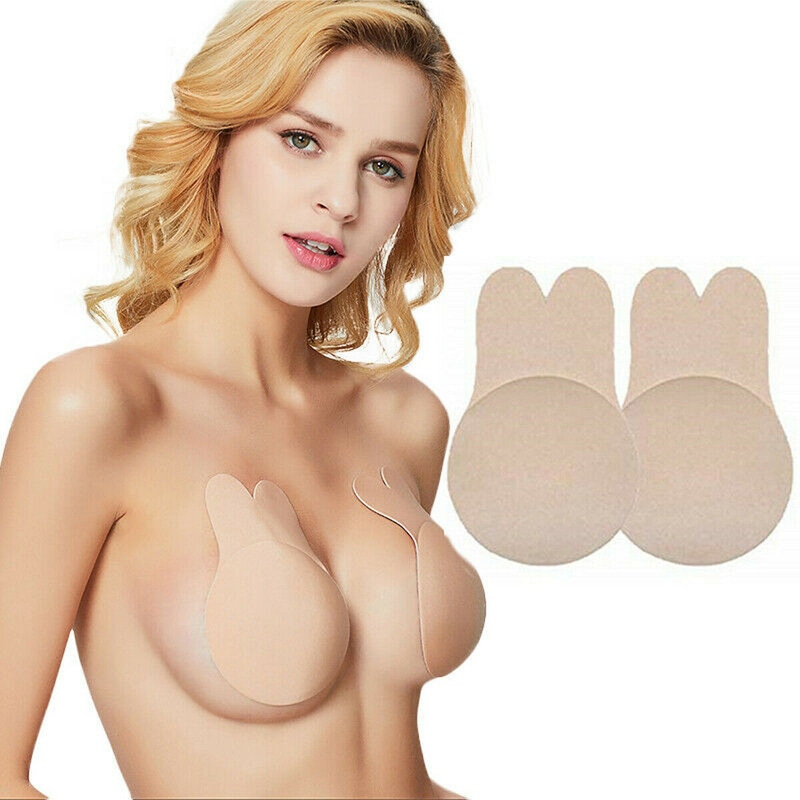 PULLIMORE Women's Strapless Silicone Invisible Bra Self-Adhesive Plus Size  Push Up Rabbit Sticky Bra (Skin)