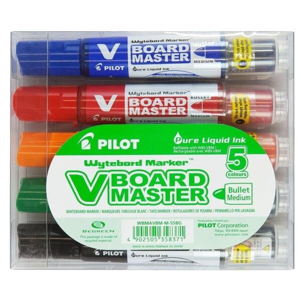 Pilot V Board Master Dry Wipe Medium Whiteboard Marker Pen Bullet Tip - WBMAVBM-M-S5BG