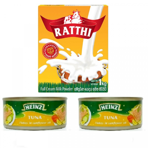 Ratthi Full Cream Milk Powder 1Kg + 2 x Heinz Tuna Flakes in Sunflower Oil – 185g