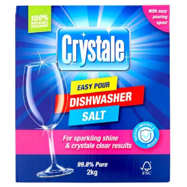 Crystale Dishwasher Salt Easy Pour Spout Sparkling Shine & Clear 2Kg Pack